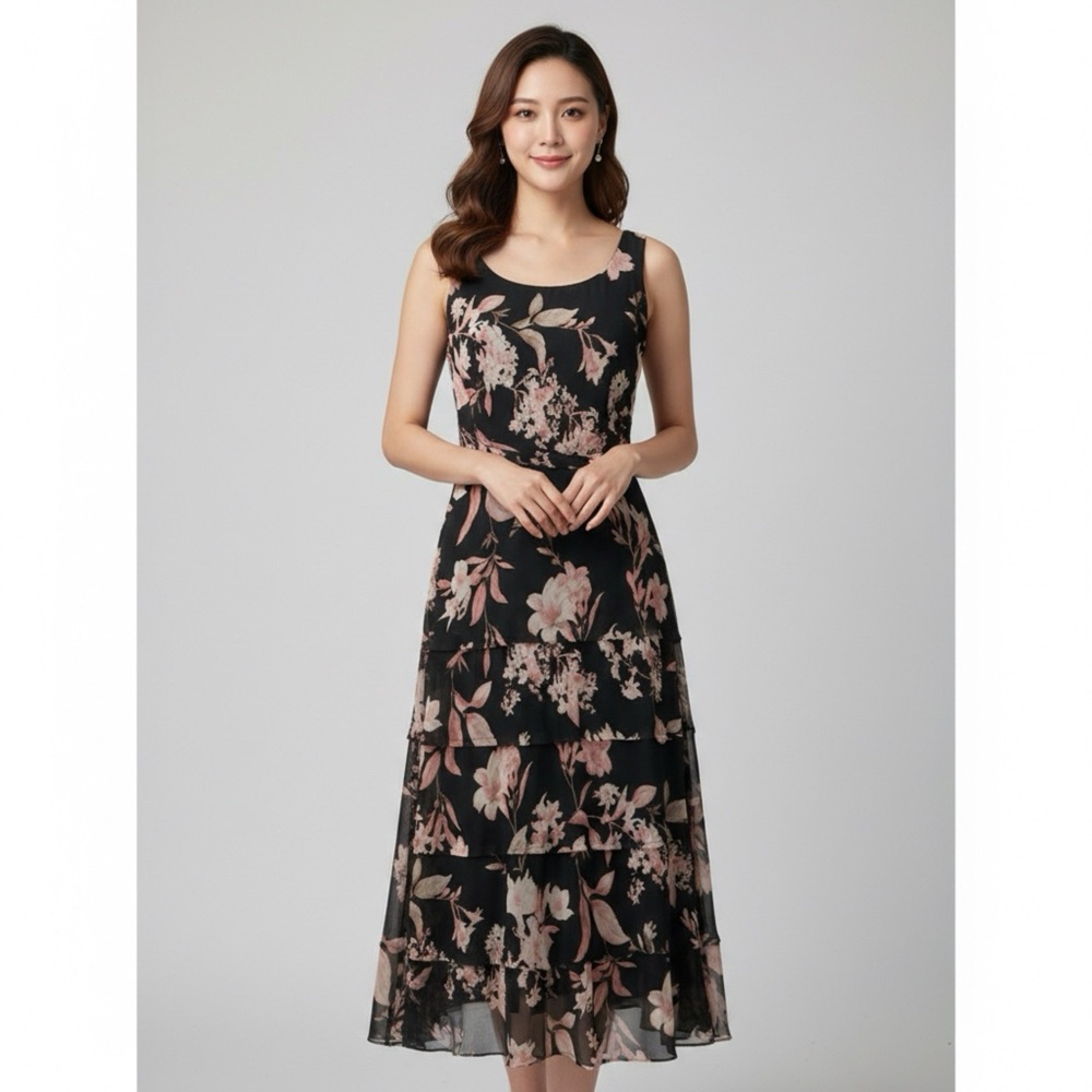 Black & Pink Floral Maxi Dress